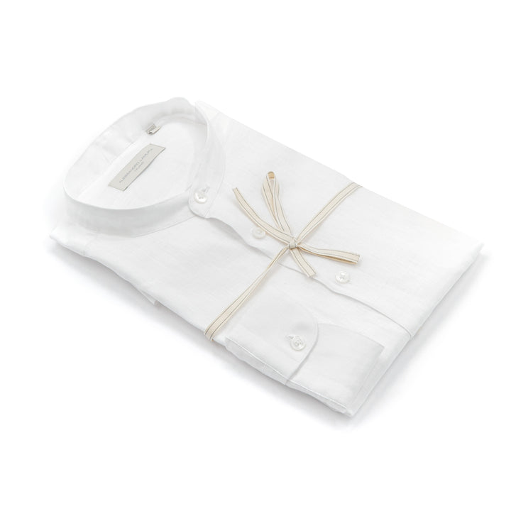 Camicia Bianca in Lino con Collo Coreano