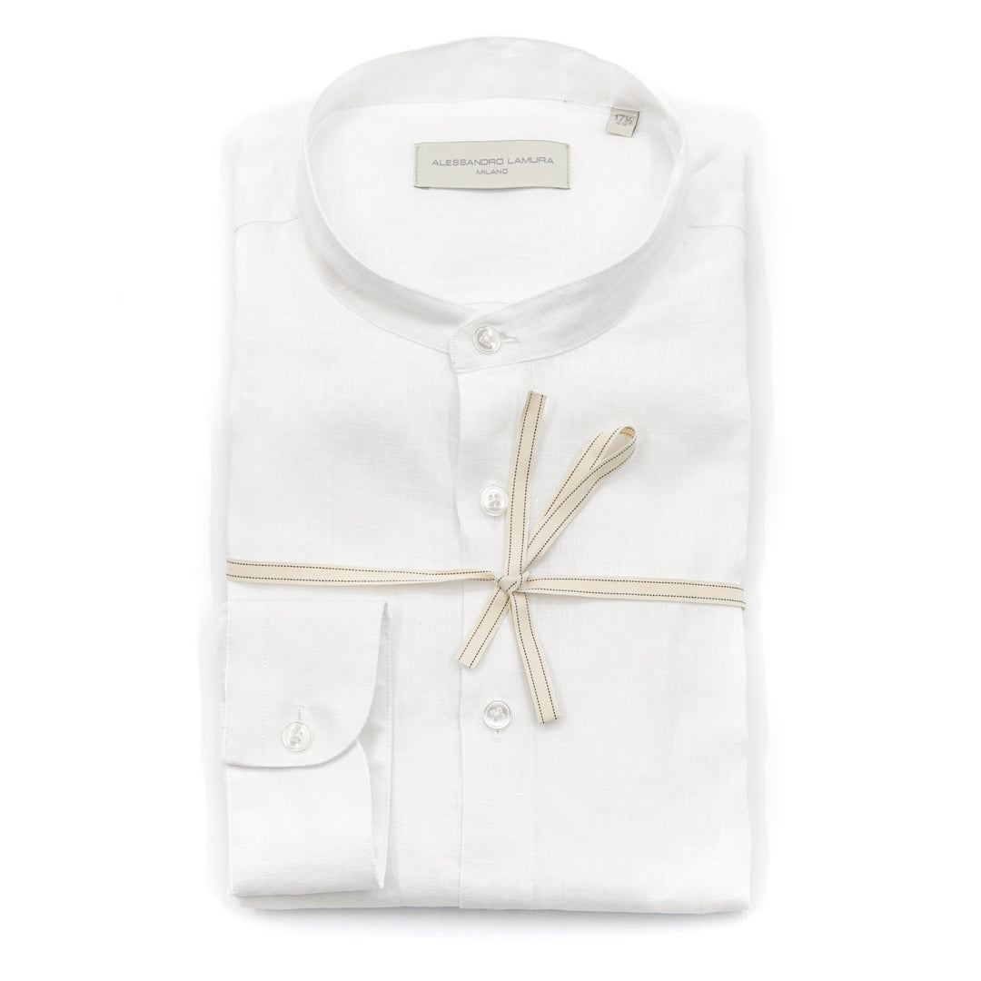 Camicia Bianca in Lino con Collo Coreano