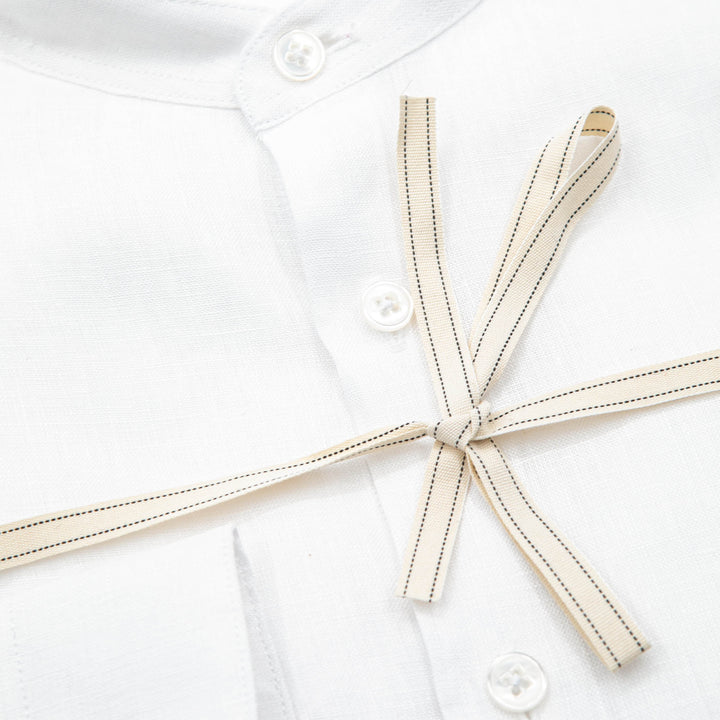 Camicia Bianca in Lino con Collo Coreano