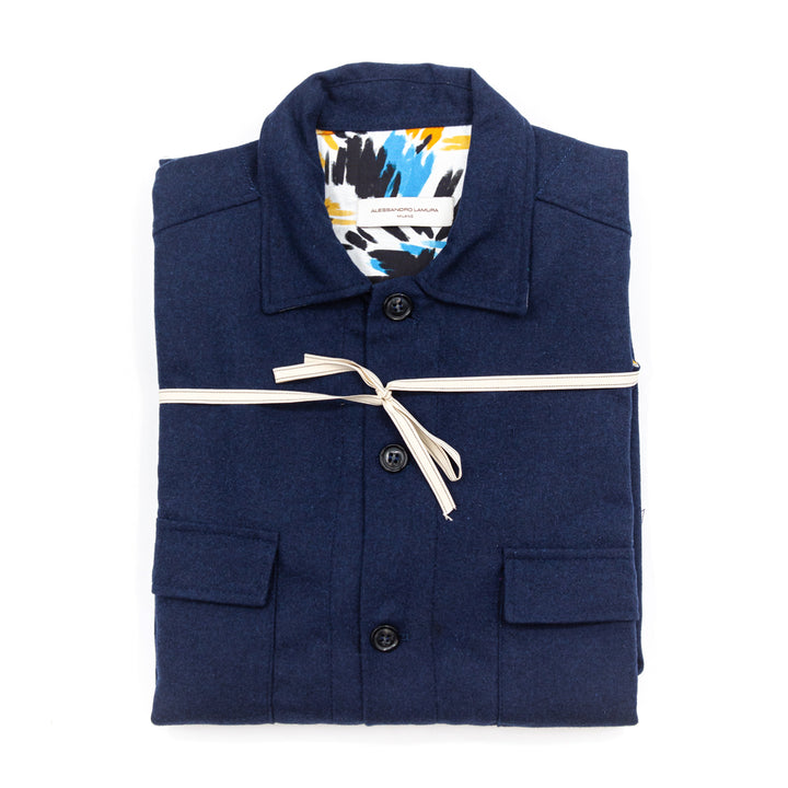 Giacca-Camicia Blu con Interno Fantasia