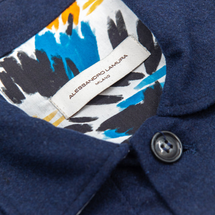 Giacca-Camicia Blu con Interno Fantasia