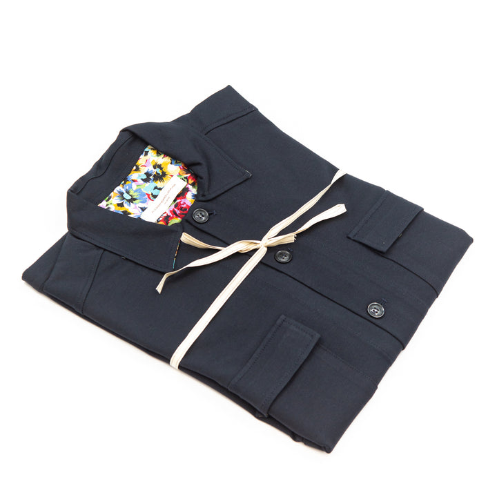 Giacca-Camicia Blu Notte con Interno Fantasia Floreale