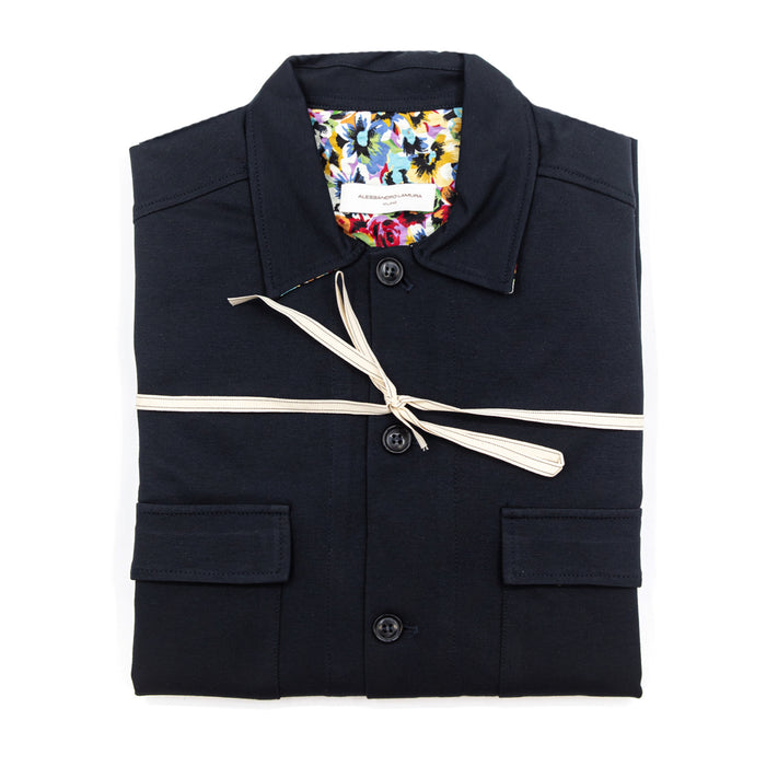 Giacca-Camicia Blu Notte con Interno Fantasia Floreale