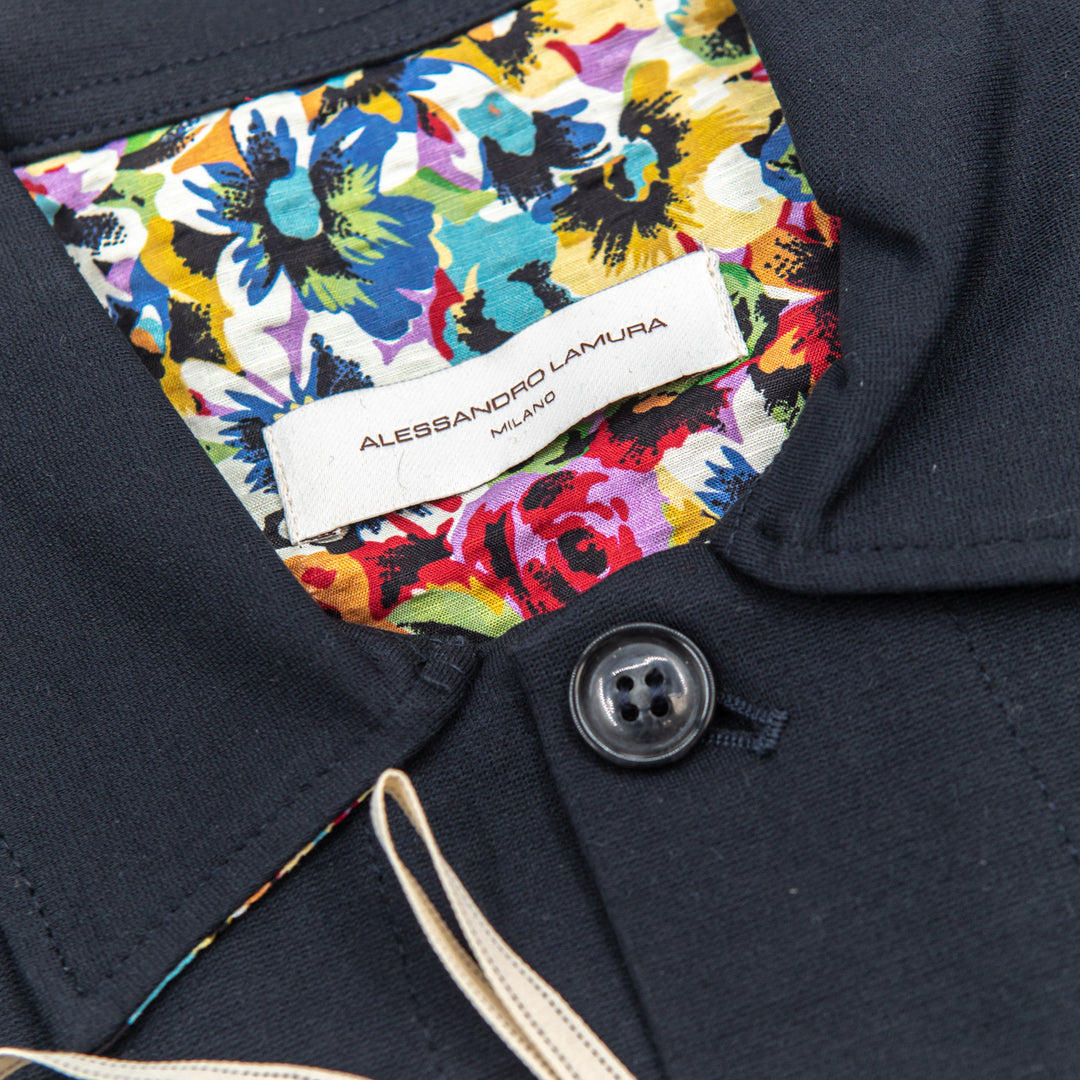 Giacca-Camicia Blu Notte con Interno Fantasia Floreale