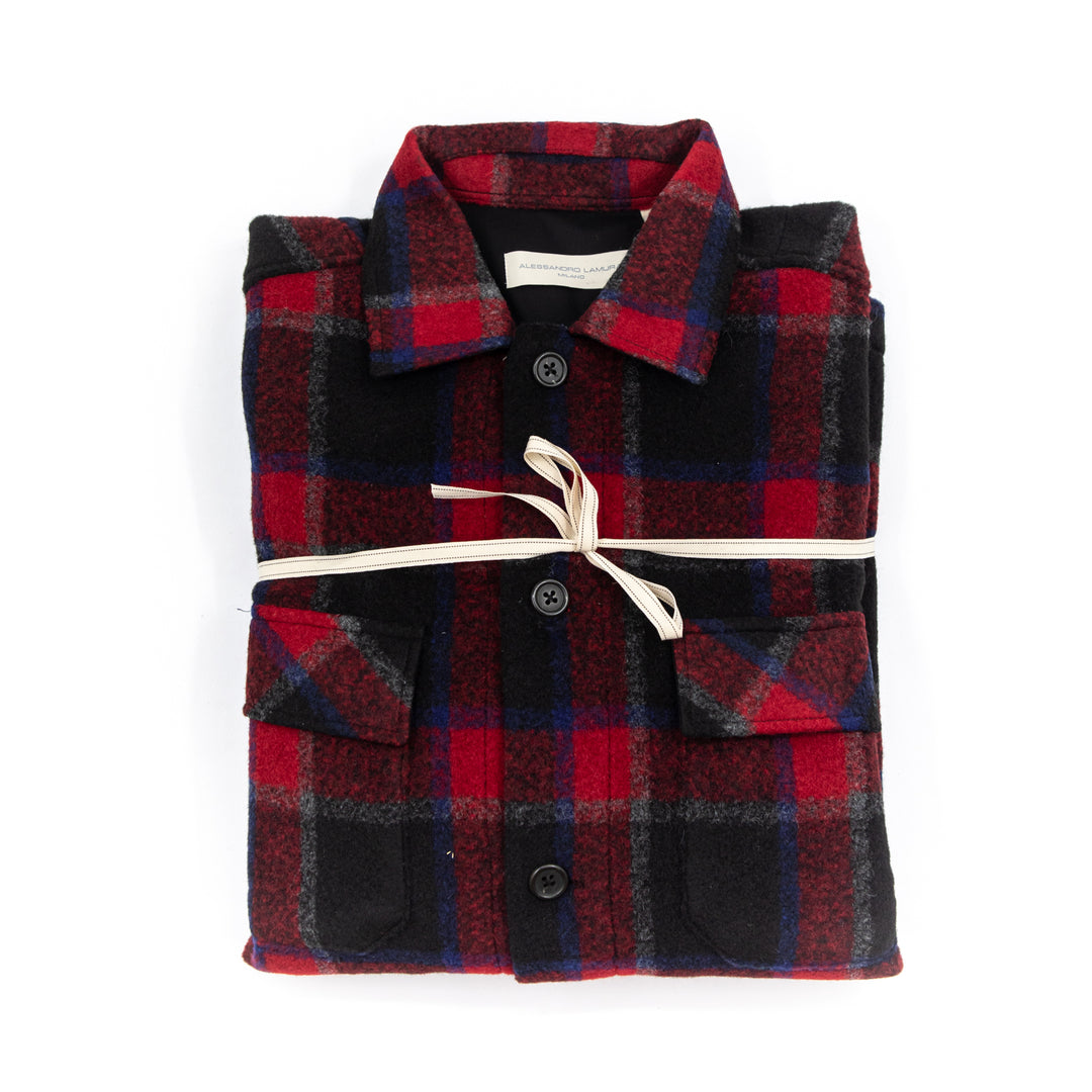 Giacca-Camicia Scozzese in Lana – Rosso e Nero