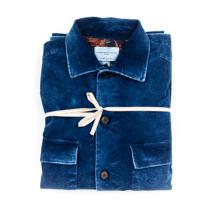 Shirt Jacket in velluto a coste blu notte