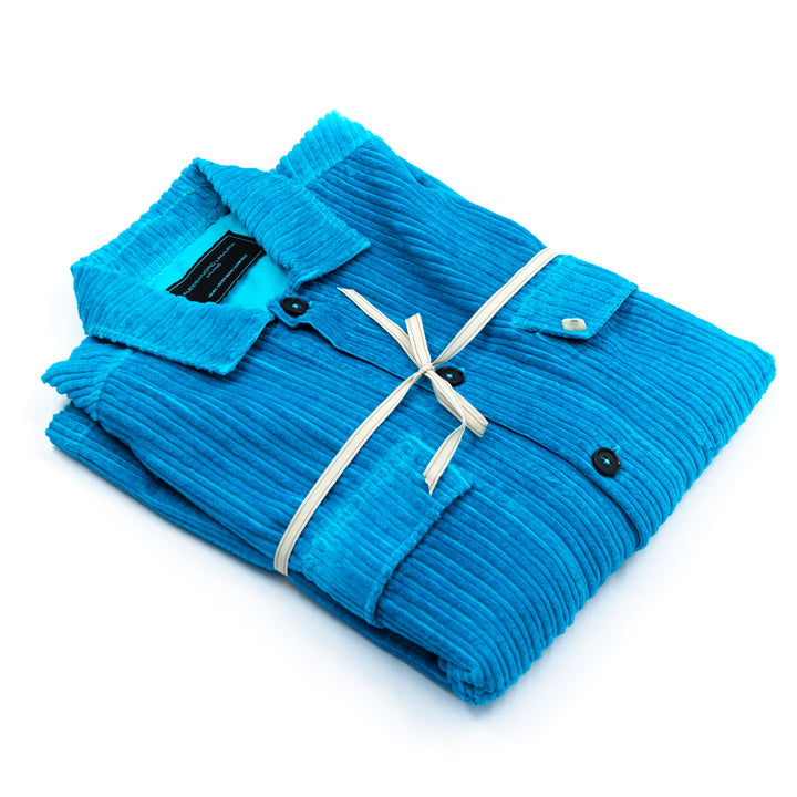 Shirt Jacket in velluto a coste turchese