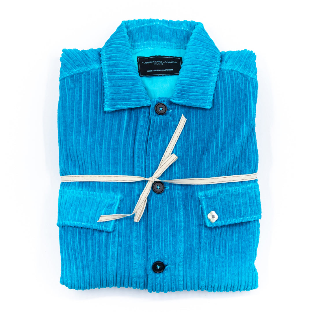 Shirt Jacket in velluto a coste turchese