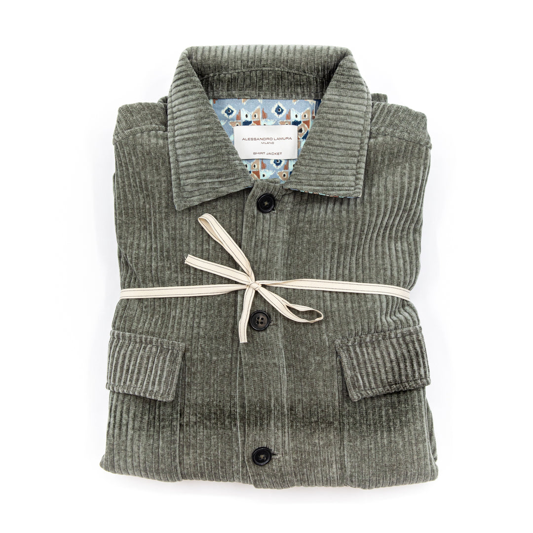 Shirt Jacket in velluto a coste verde