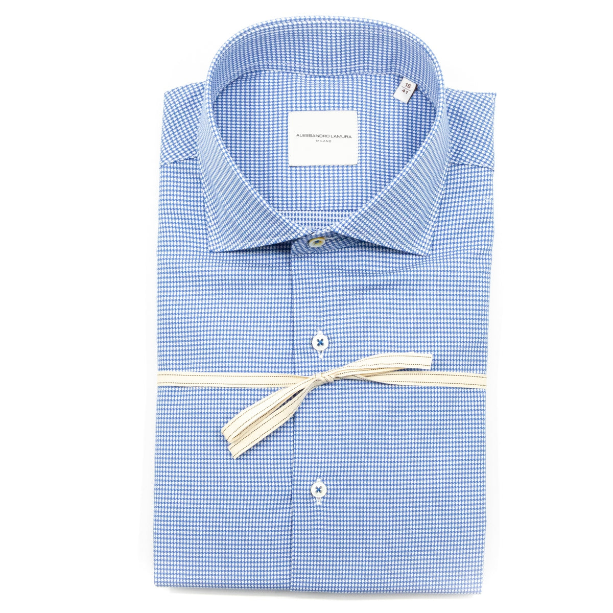 Camicia Azzurra con Fantasia Micro Pied-de-Poule