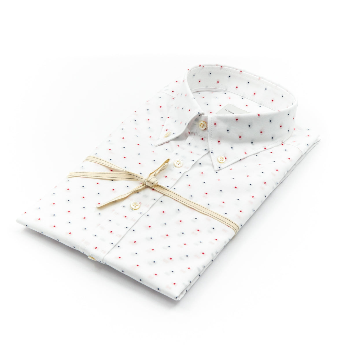 Camicia Bianca con Micro Fantasia Rossa e Blu e Colletto Button-Down