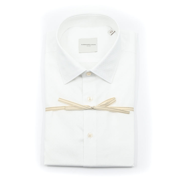 Camicia Bianca Sartoriale con Micro Fantasia Tono su Tono