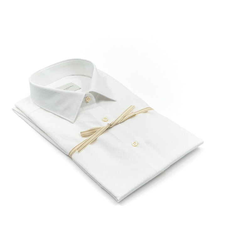 Camicia Bianca Sartoriale con Micro Fantasia Tono su Tono
