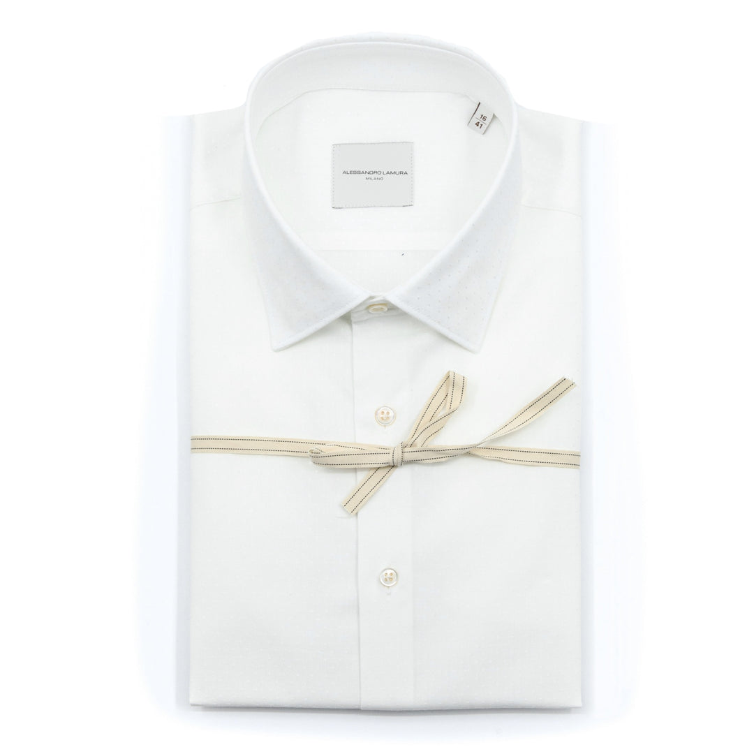 Camicia Bianca Sartoriale con Micro Pois Tono su Tono