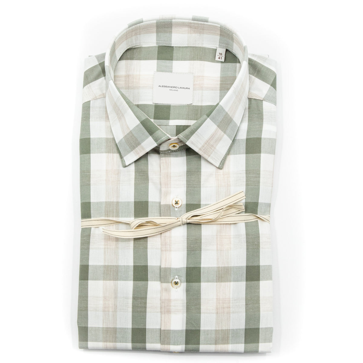 Camicia a Quadri Verde Salvia, Bianco e Beige