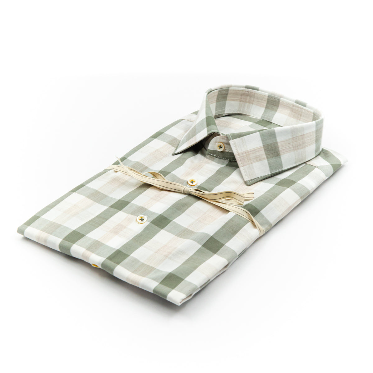 Camicia a Quadri Verde Salvia, Bianco e Beige