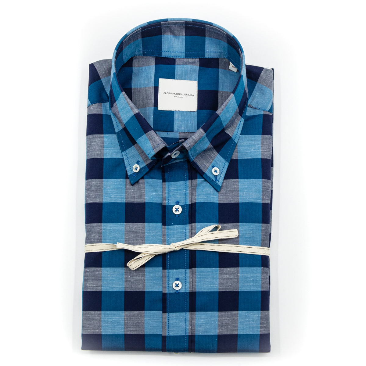 Camicia a Quadri Blu Navy, Azzurro e Grigio