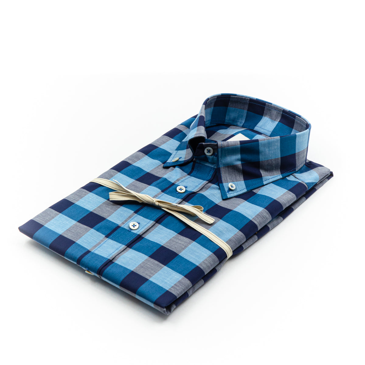 Camicia a Quadri Blu Navy, Azzurro e Grigio