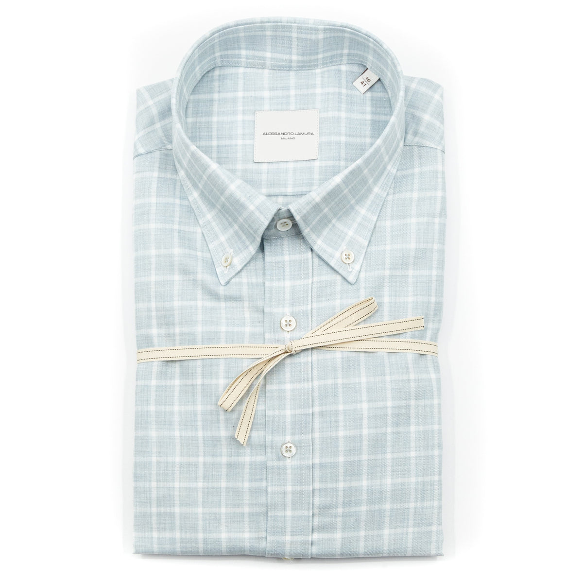 Camicia Azzurro Chiaro a Quadri con Colletto Button-Down