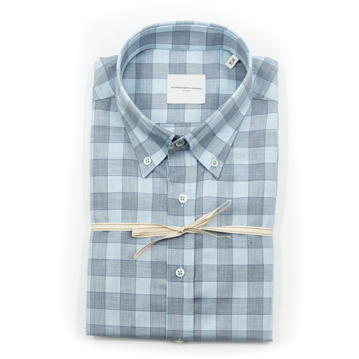 Camicia Azzurra a Quadri Blu e Grigi