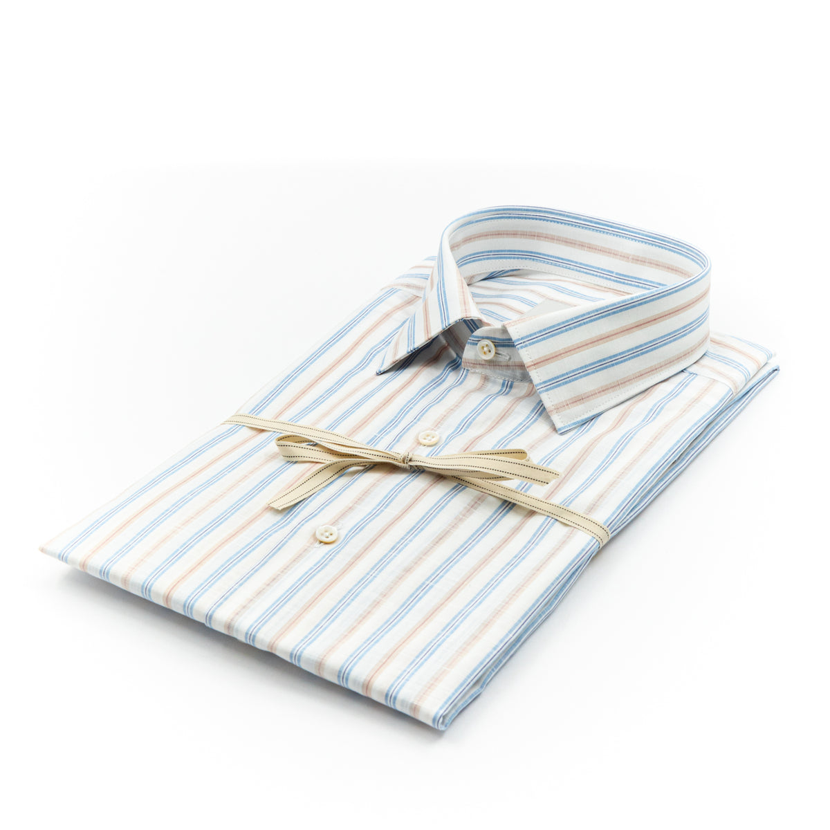 Camicia Bianca a Righe Azzurre e Rosa Cipria
