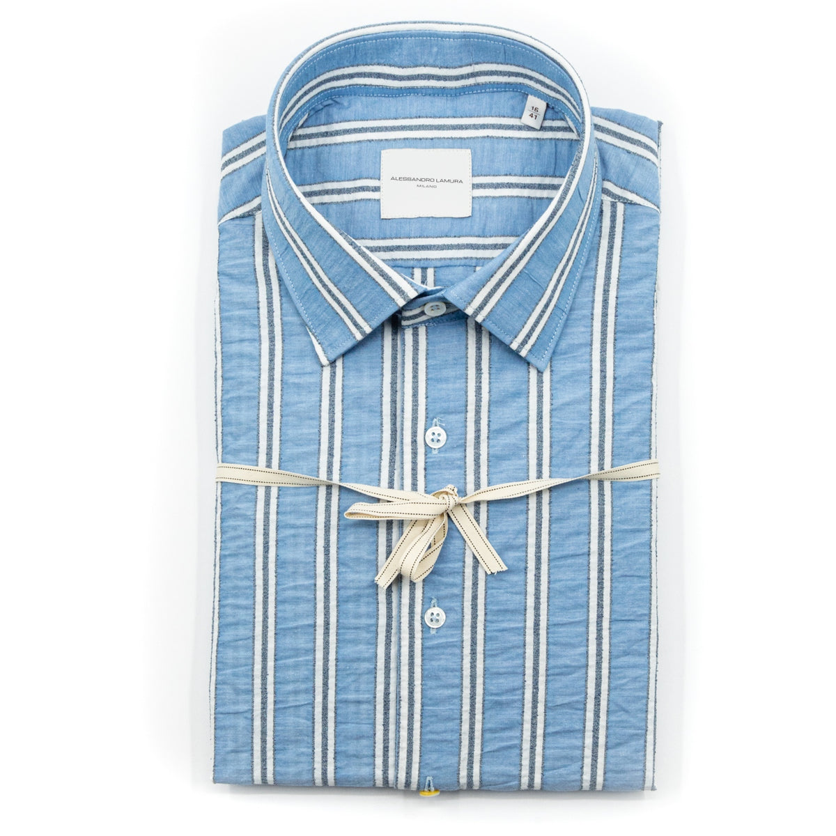 Camicia Azzurra a Righe Verticali Bianche e Blu