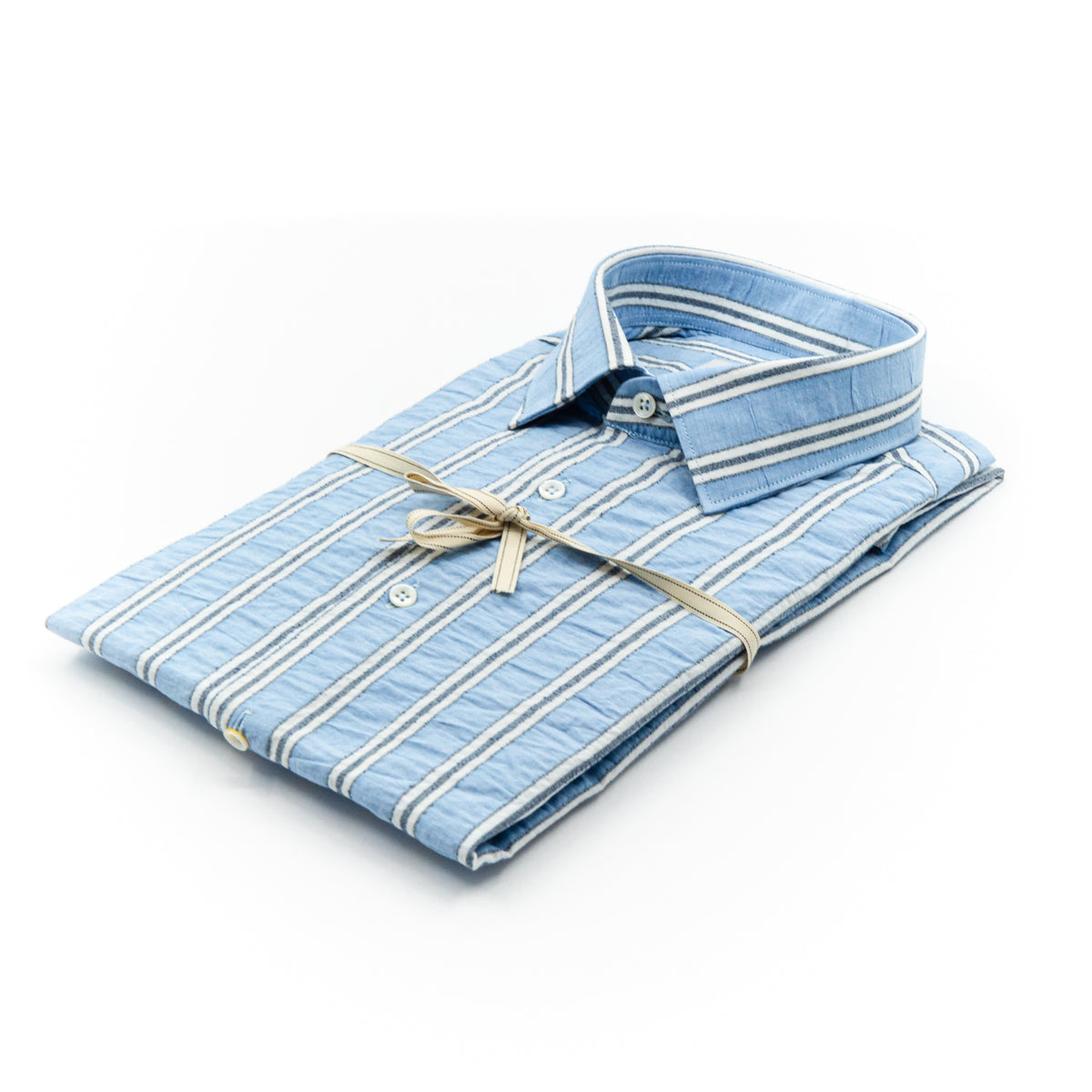 Camicia Azzurra a Righe Verticali Bianche e Blu