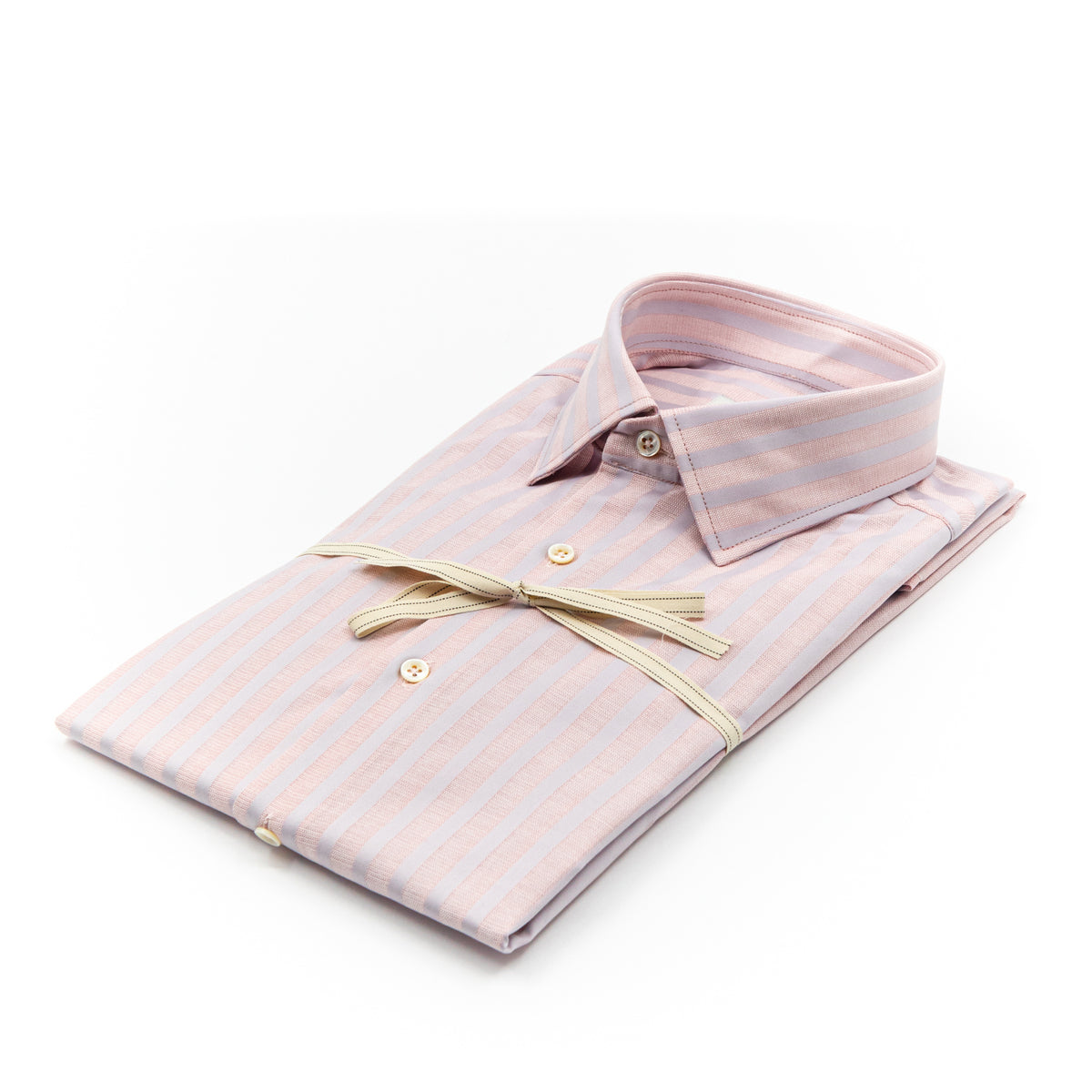 Camicia Rosa a Righe Bianche con Colletto Italiano