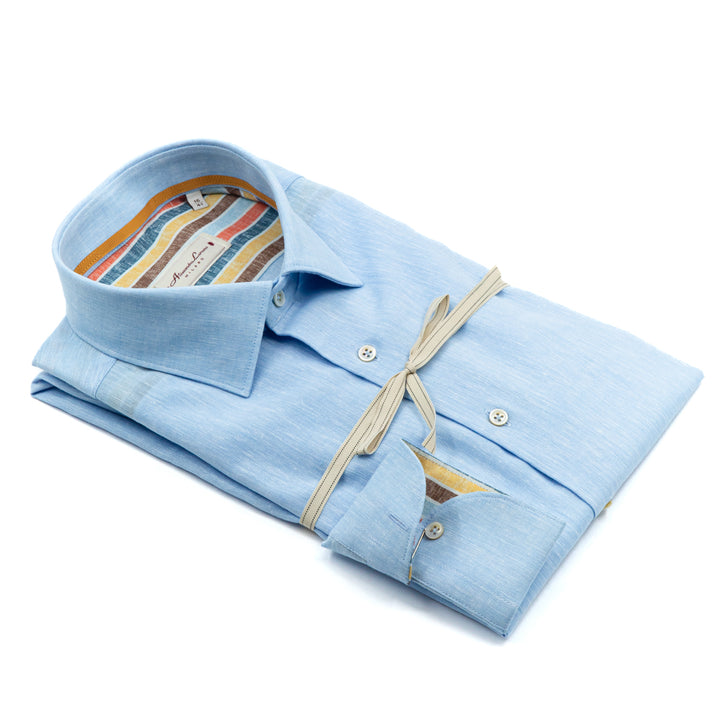 Camicia Azzurra in Lino con Interno Multicolor