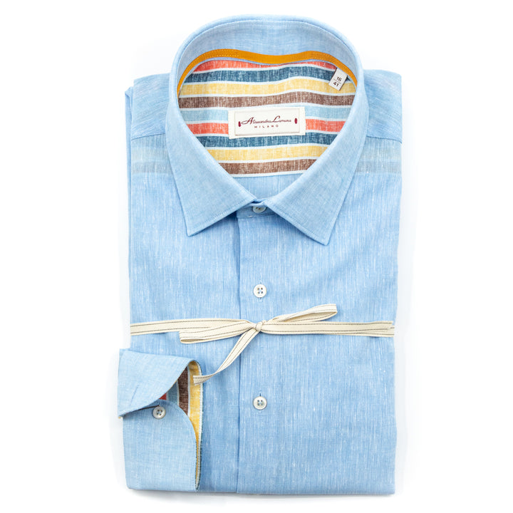 Camicia Azzurra in Lino con Interno Multicolor