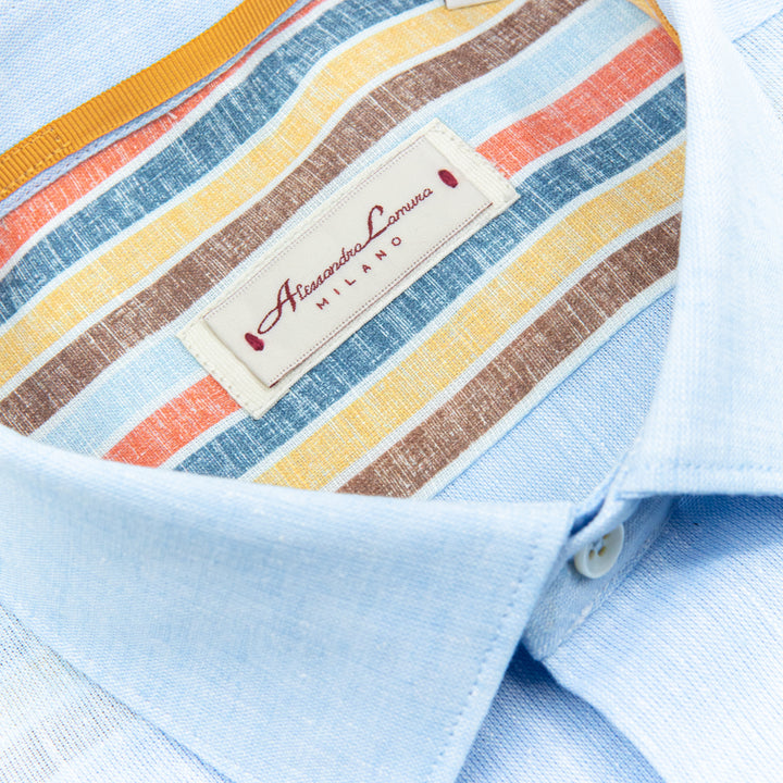Camicia Azzurra in Lino con Interno Multicolor
