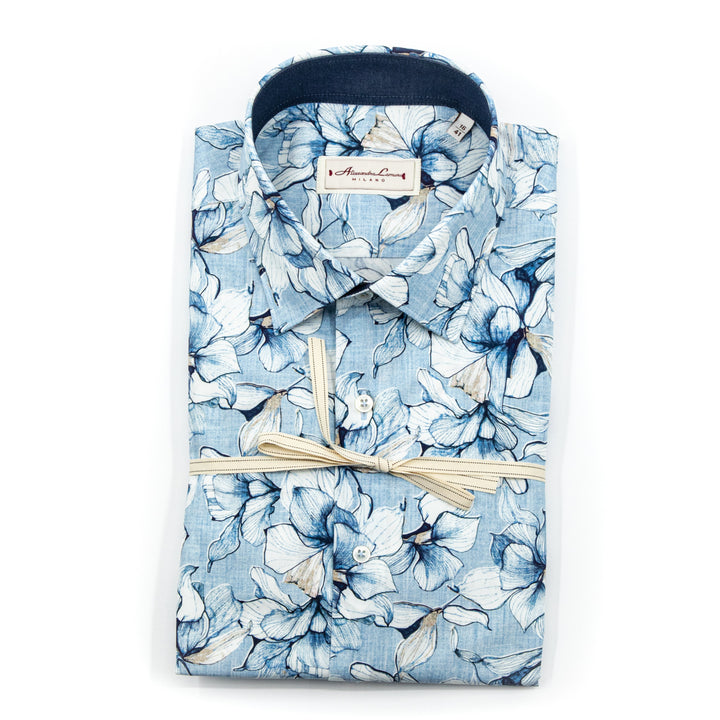 Camicia Floreale Azzurra in Cotone