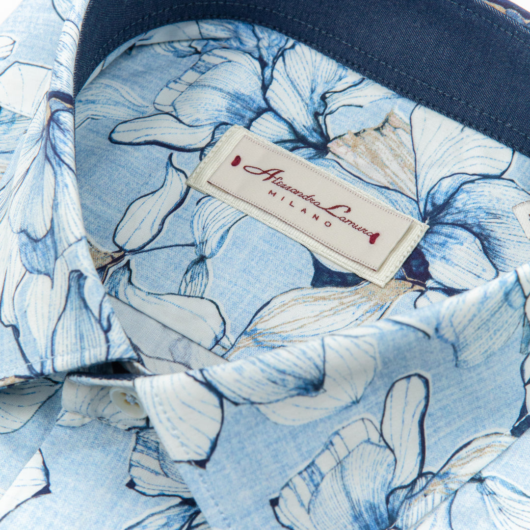 Camicia Floreale Azzurra in Cotone