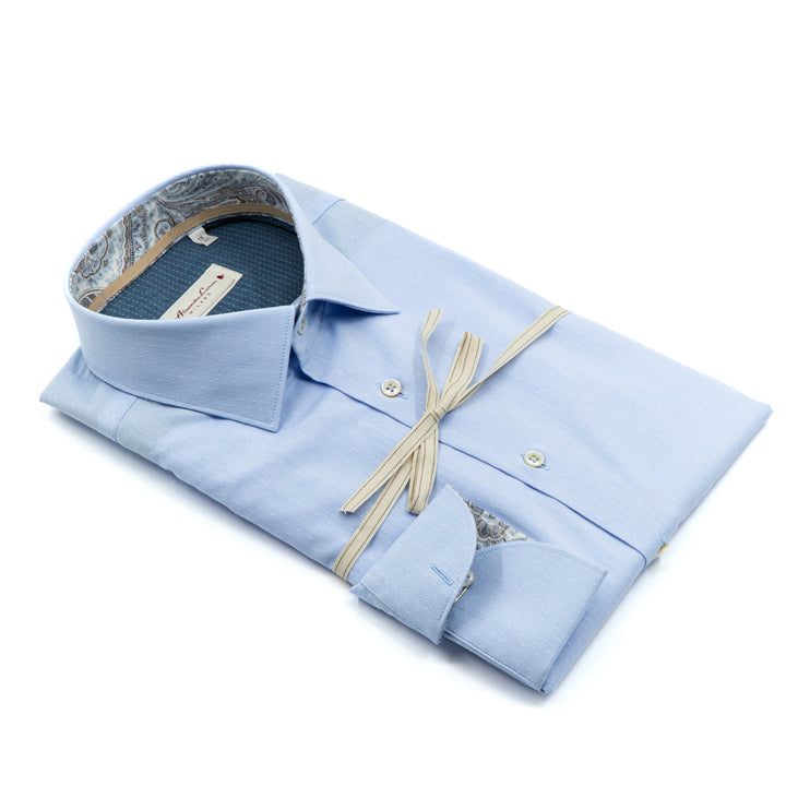 Camicia Azzurra Micro Texture con Dettagli Paisley
