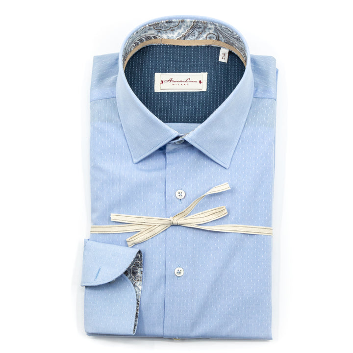 Camicia Azzurra Micro Texture con Dettagli Paisley
