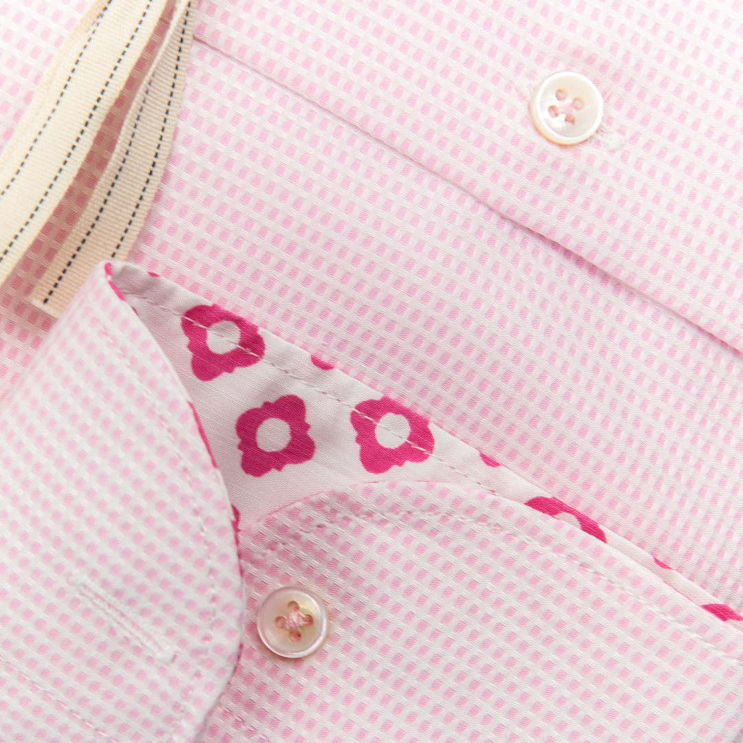Camicia Rosa Micro Fantasia con Dettagli Floreali