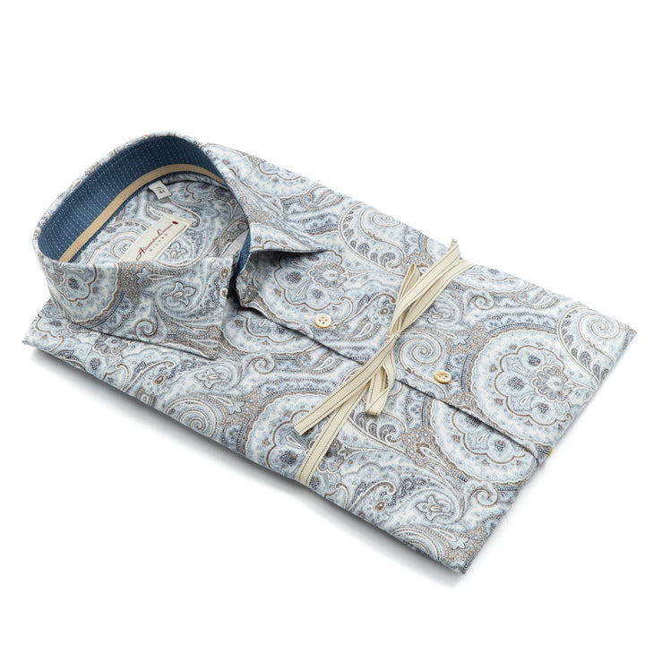 Camicia Paisley Azzurra e Beige in Cotone