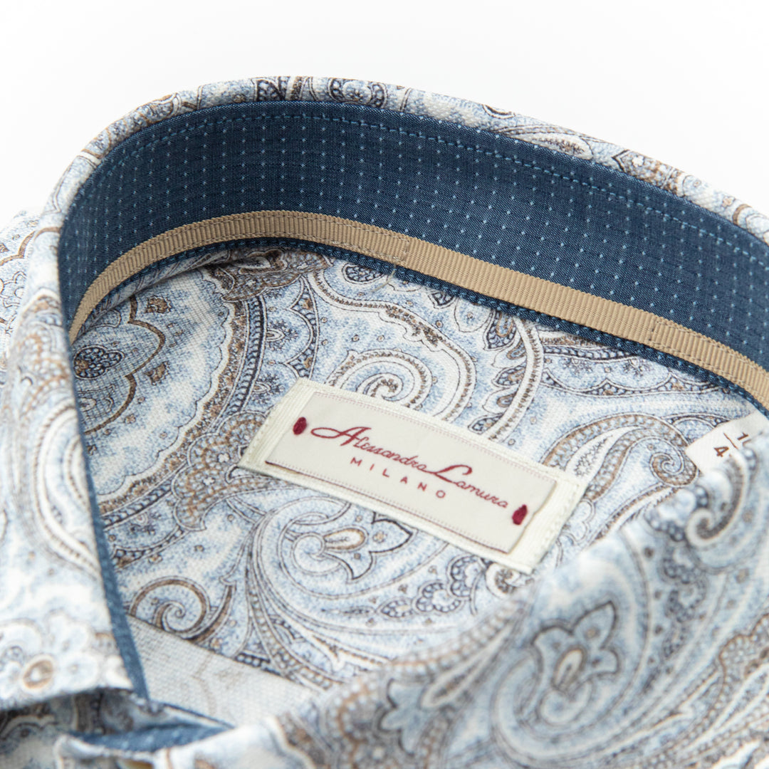 Camicia Paisley Azzurra e Beige in Cotone