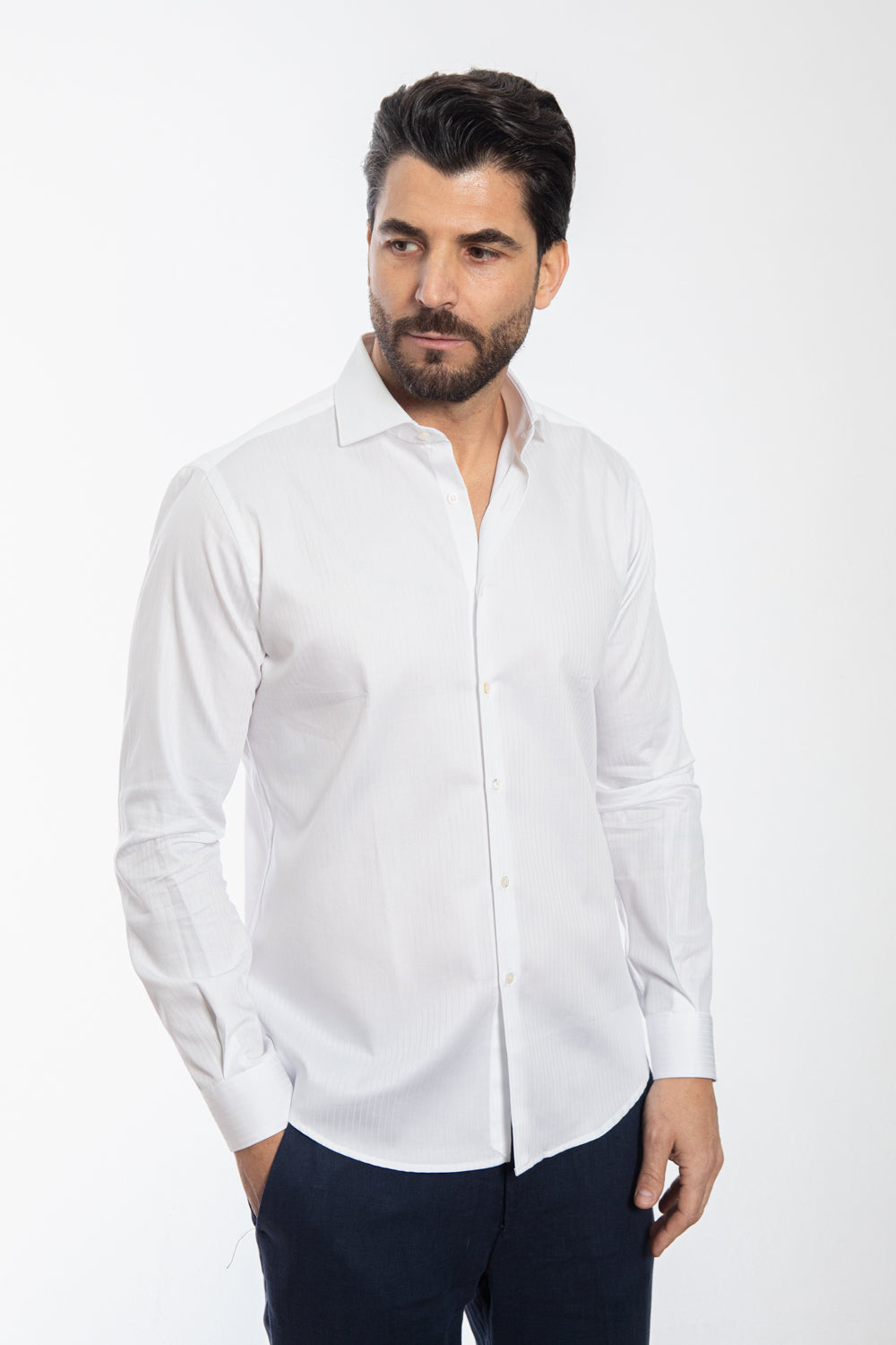 White Tone-on-Tone Striped Shirt