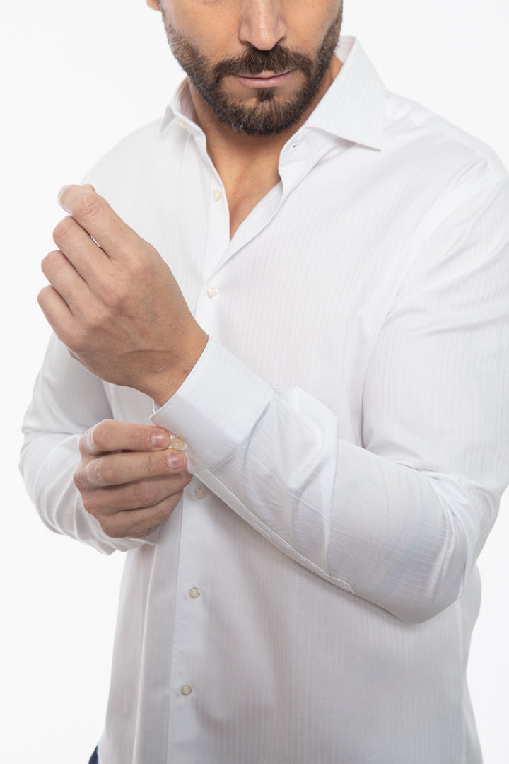 White Tone-on-Tone Striped Shirt