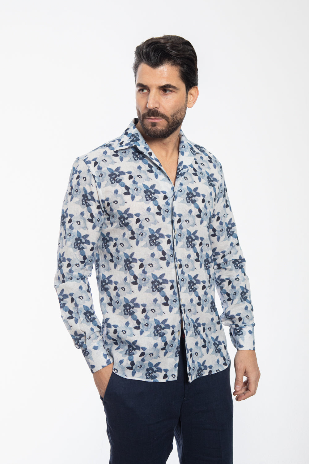 Blue and Light Blue Floral Print Shirt