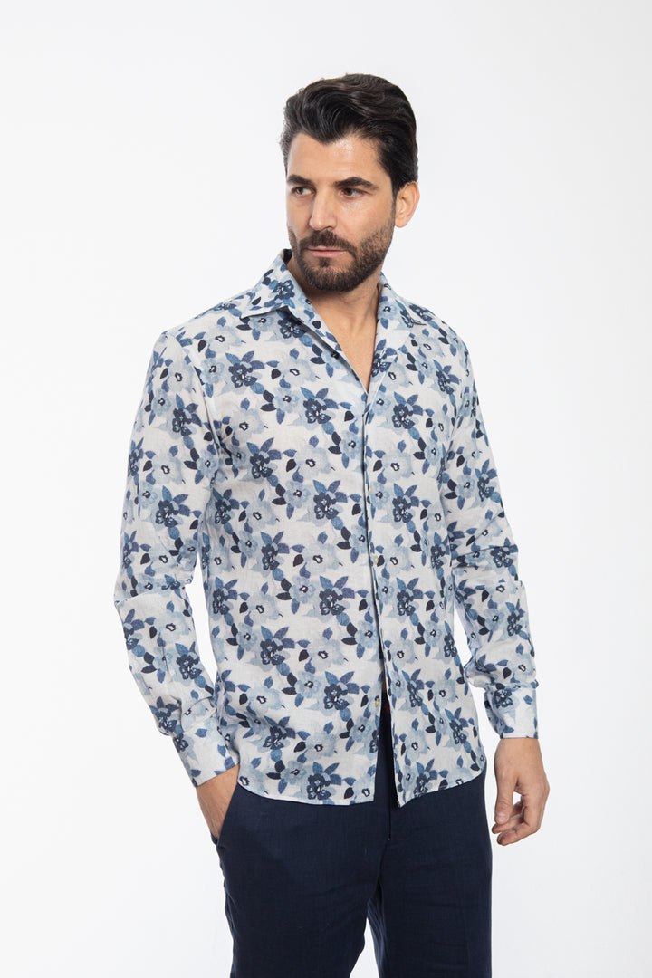 Blue and Light Blue Floral Print Shirt