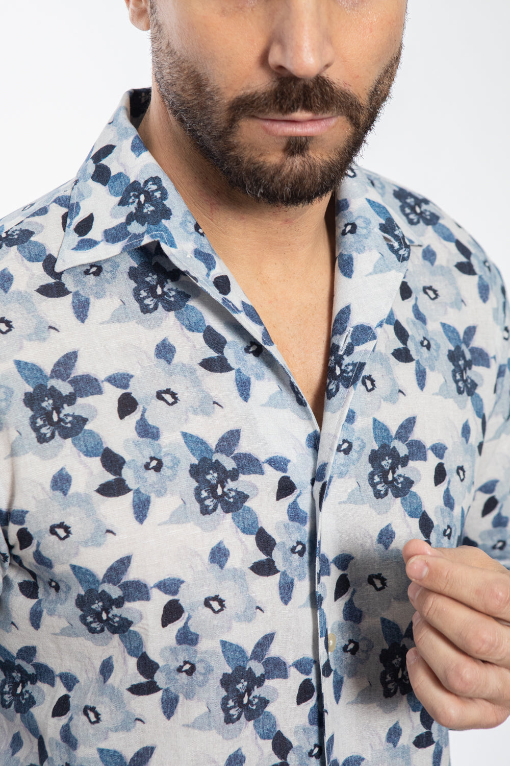 Blue and Light Blue Floral Print Shirt