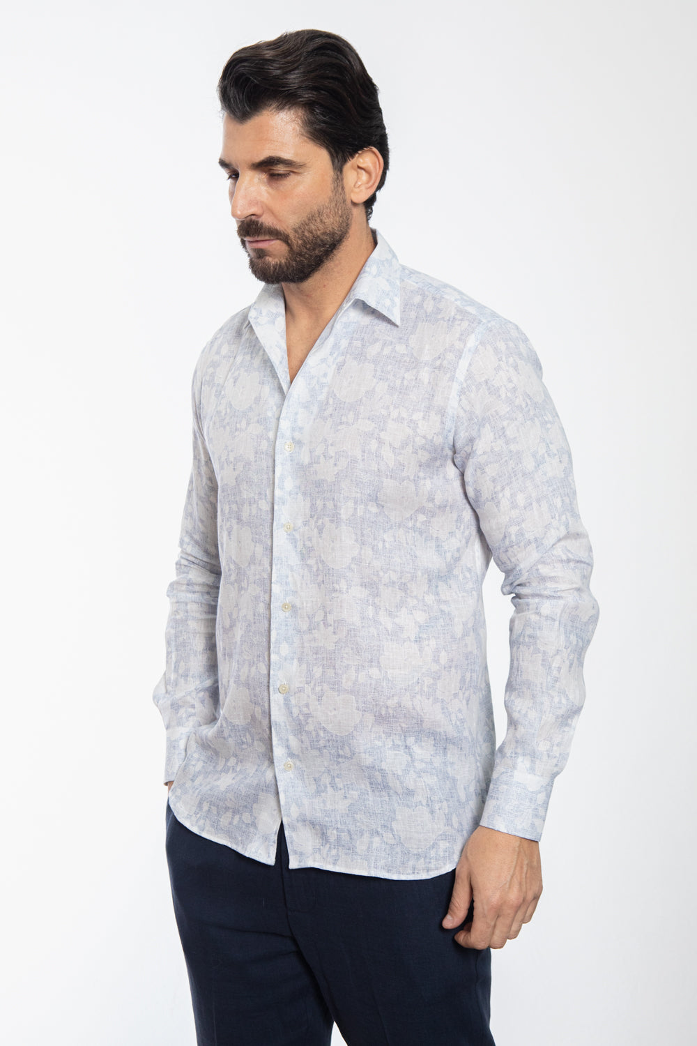 Blue Floral Tone-on-Tone Pattern Shirt