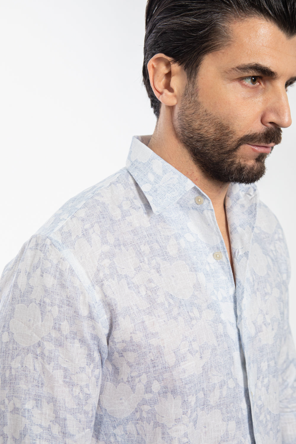 Blue Floral Tone-on-Tone Pattern Shirt