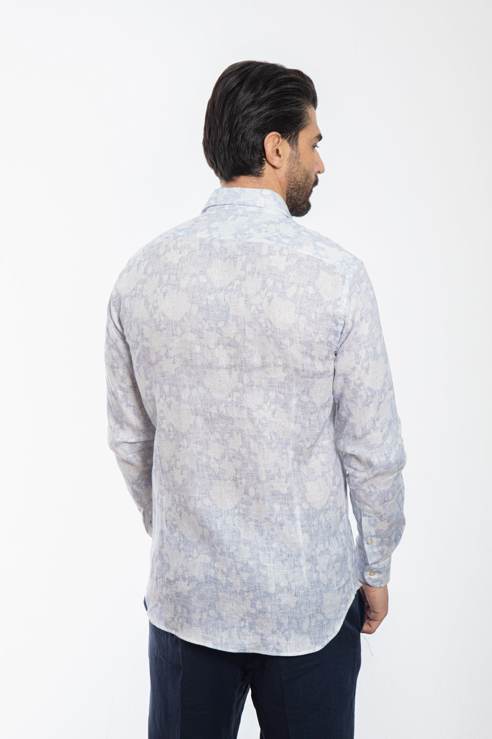 Blue Floral Tone-on-Tone Pattern Shirt