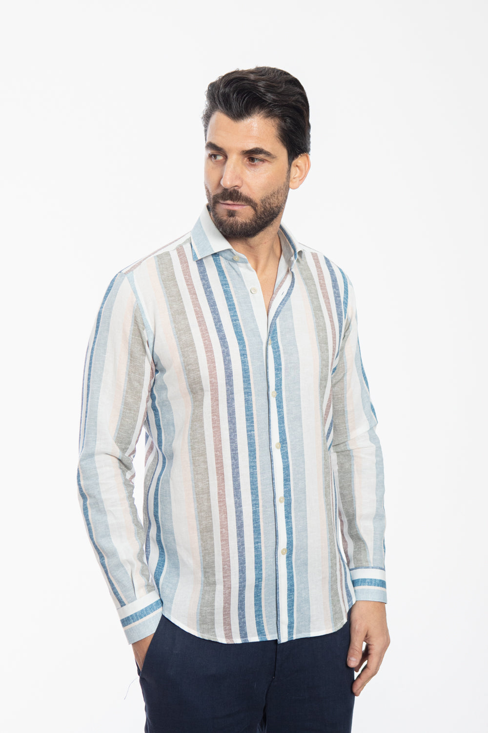 Multicolor Striped Light Blue Shirt