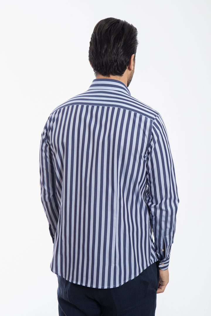 Camicia a Righe Blu e Celeste con Interno Floreale