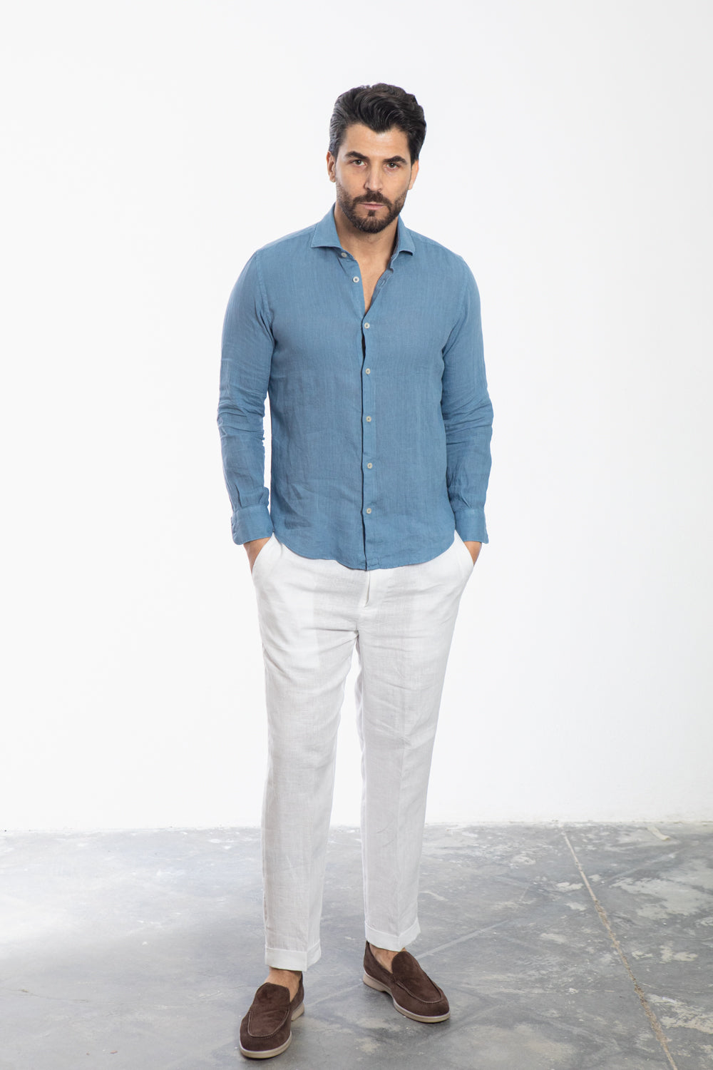 Blue Linen Effect Shirt