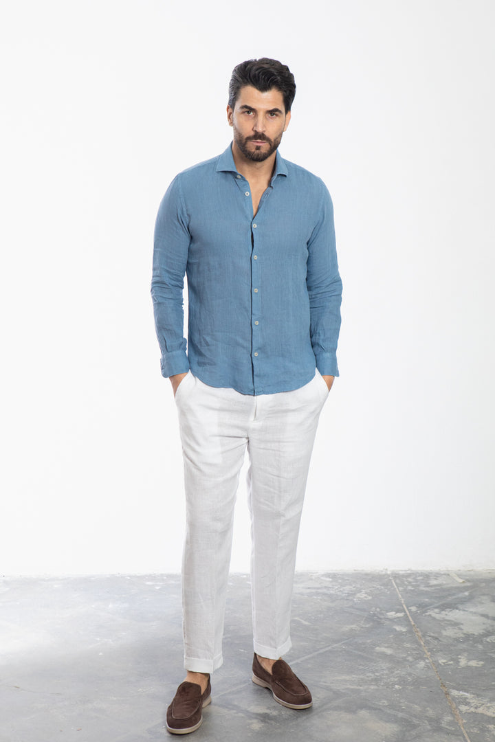 Blue Linen Effect Shirt